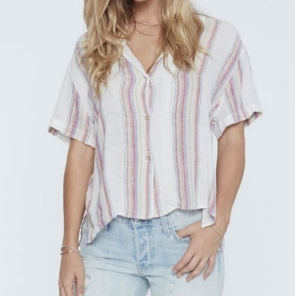 Rails Zuma Havana striped linen‎ blend blouse